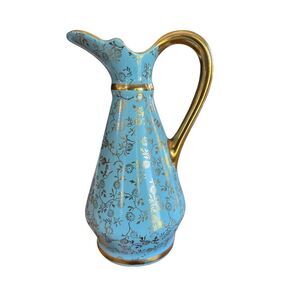 Vintage Pearl China Co Blue Gold 22KT Pitcher Creamer Decanter Floral Tea Garden